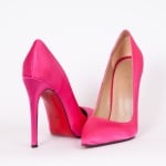 Дамски обувки розов сатен с ток 12 см.
