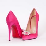 Дамски обувки розов сатен с ток 12 см.
