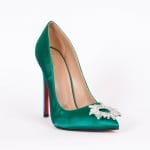 Дамски обувки зелен сатен  с ток 12 см.