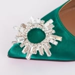Дамски обувки зелен сатен  с ток 12 см.