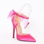 Дамски обувки RIBBONS розов сатен с ток 12 см.
