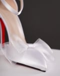 Дамски обувки RIBBONS  бял сатен  с ток 12 см.