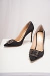 Дамски обувки Маноле черен сатен с ток 100мм.