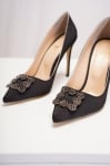 Дамски обувки Маноле черен сатен с ток 100мм.