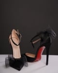 Дамски обувки RIBBONS черен сатен с ток 12 см.