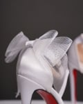 Дамски обувки RIBBONS  бял сатен  с ток 12 см.