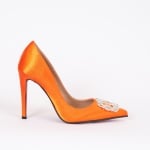 Дамски обувки оранжев сатен с ток 10 см.