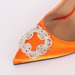 Дамски обувки оранжев сатен с ток 10 см.