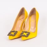 Дамски обувки Маноле жълт сатен с ток 100мм.