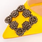 Дамски обувки Маноле жълт сатен с ток 100мм.