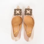 Дамски обувки Маноле шампанско сатен с ток 100мм.