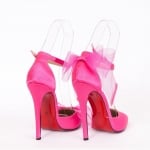 Дамски обувки RIBBONS розов сатен с ток 12 см.