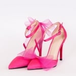Дамски обувки RIBBONS розов сатен с ток 10 см.