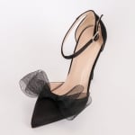 Дамски обувки RIBBONS  черен сатен с ток 10 см.