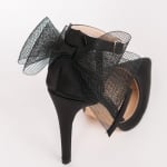 Дамски обувки RIBBONS  черен сатен с ток 10 см.