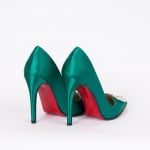Дамски обувки зелен сатен с ток 10 см.